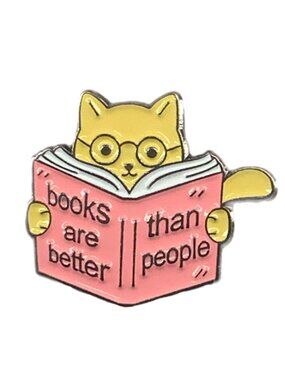 Books Are Better Than People Cat Enamel Pin Gunmetal
